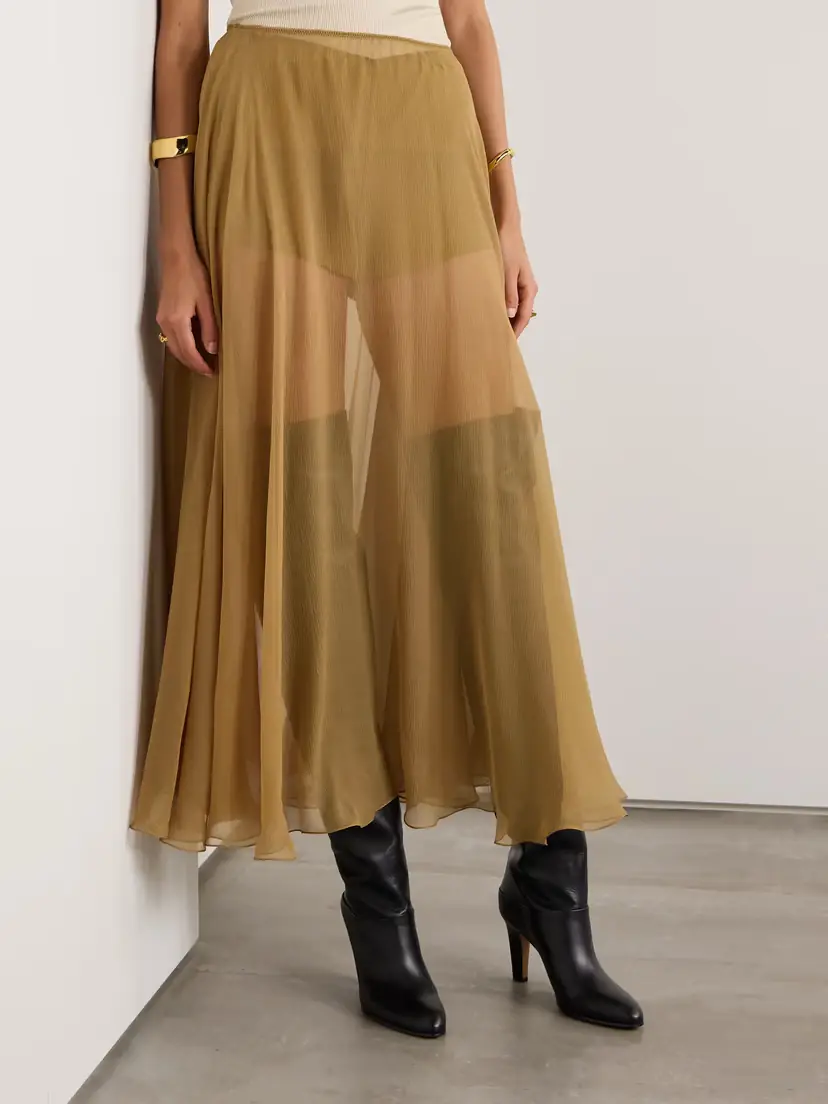 Chloé Pleated Silk-mousseline Midi Skirt | Thumbnail 3
