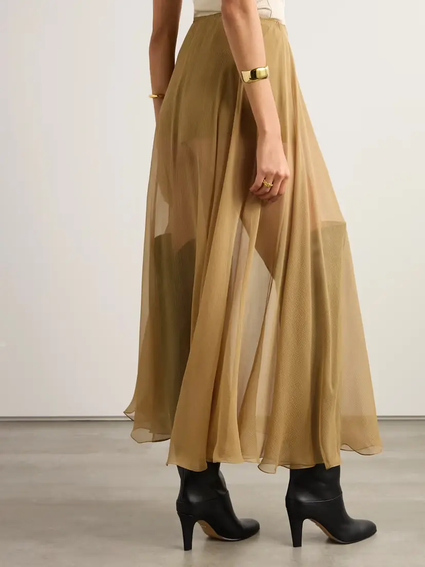 Chloé Pleated Silk-mousseline Midi Skirt | Thumbnail 4
