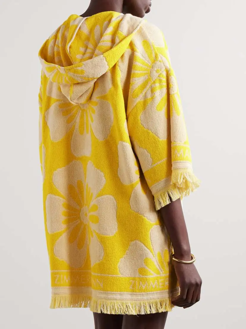 Zimmermann Golden Hooded Frayed Cotton-terry Floral-jacquard Mini Dress | Thumbnail 3 Zimmermann Golden Hooded Frayed Cotton-terry Floral-jacquard Mini Dress | Thumbnail 3