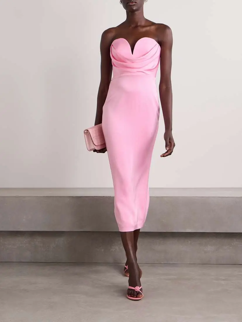 Alex Perry Strapless Draped Satin-crepe Midi Dress | Thumbnail 2 Alex Perry Strapless Draped Satin-crepe Midi Dress | Thumbnail 2