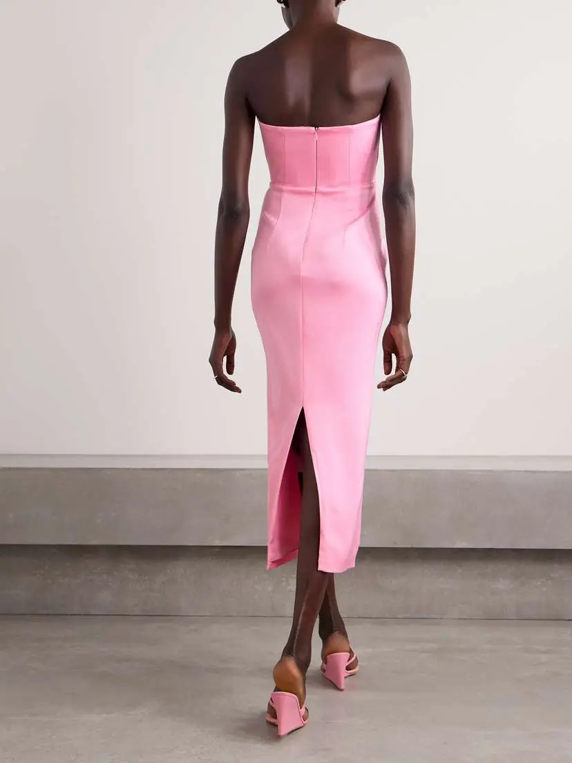 Alex Perry Strapless Draped Satin-crepe Midi Dress | Thumbnail 3 Alex Perry Strapless Draped Satin-crepe Midi Dress | Thumbnail 3
