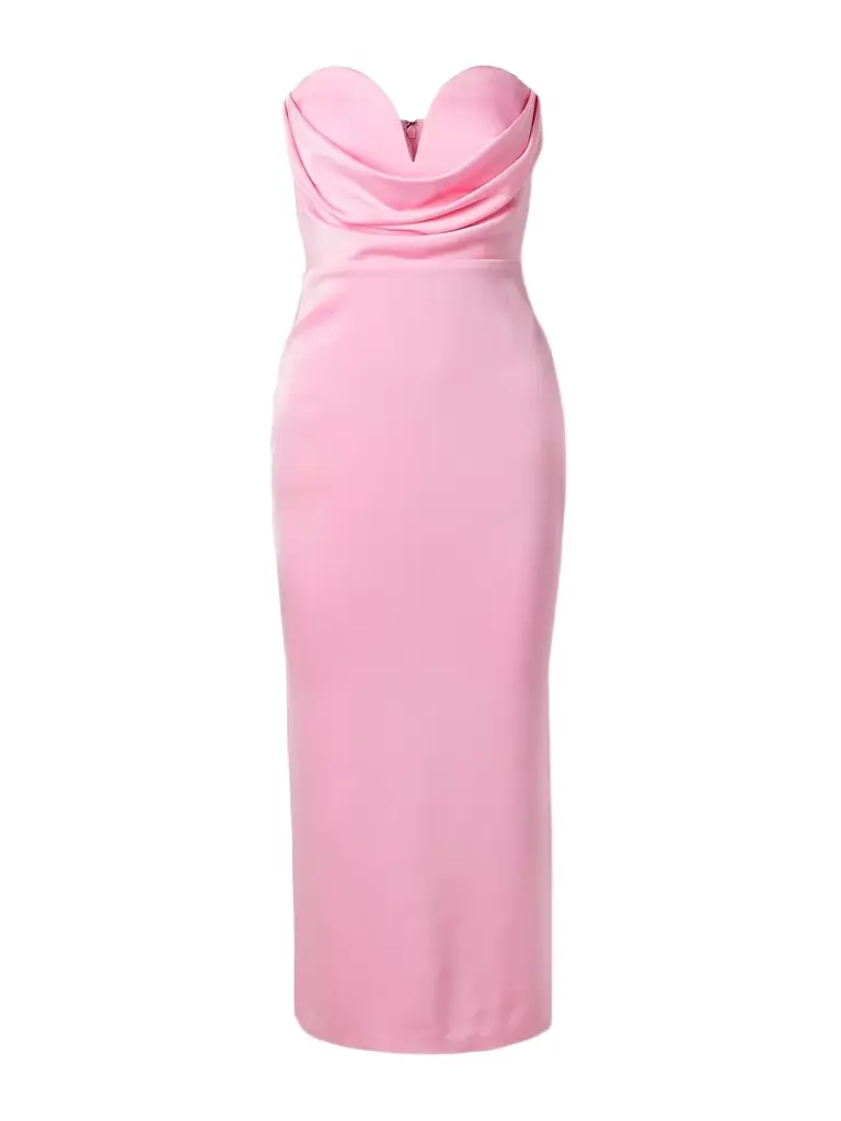 Strapless Draped Satin-crepe Midi Dress