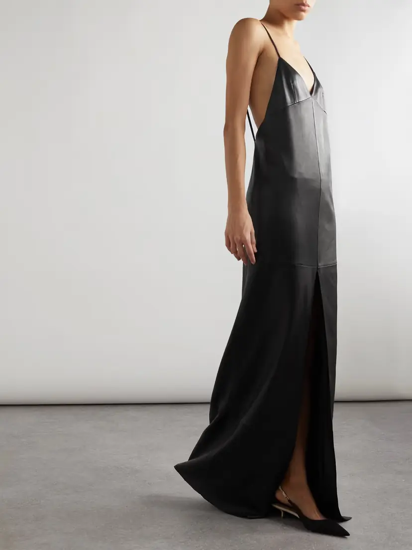 Saint Laurent Paneled Leather Gown | Thumbnail 2 Saint Laurent Paneled Leather Gown | Thumbnail 2