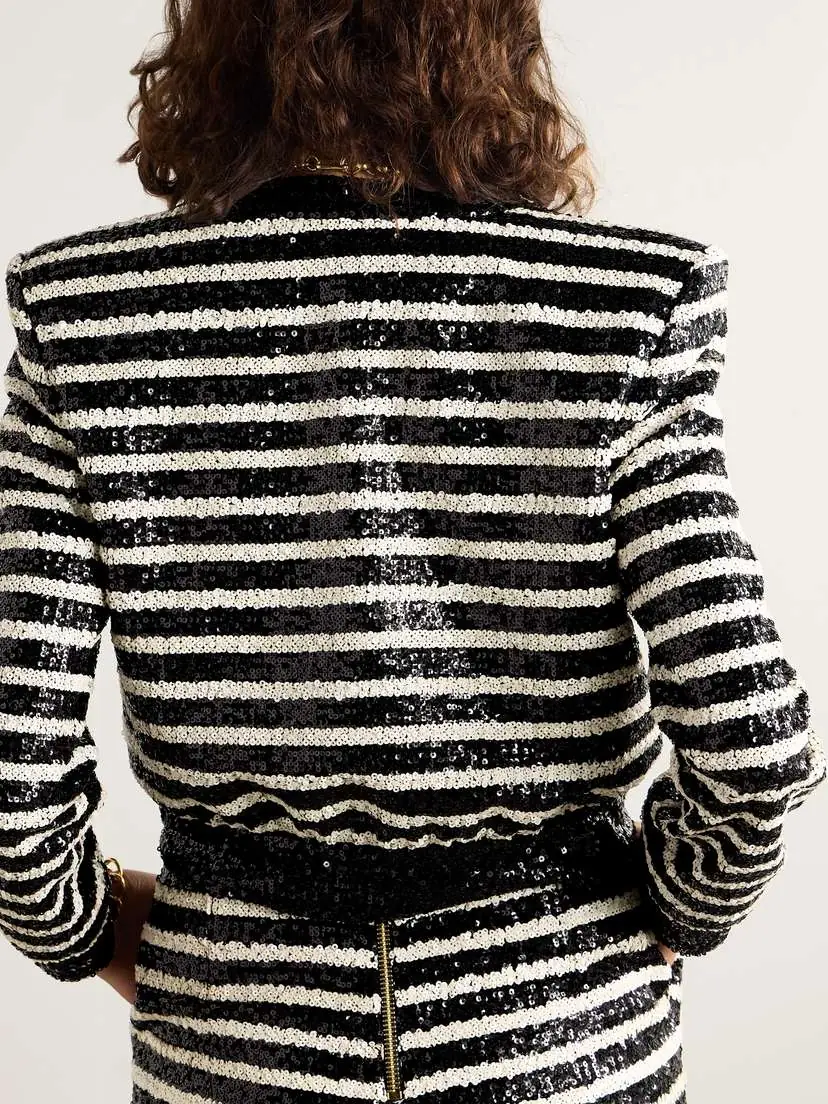 Balmain Striped Sequin-embellished Cady Jacket | Thumbnail 3