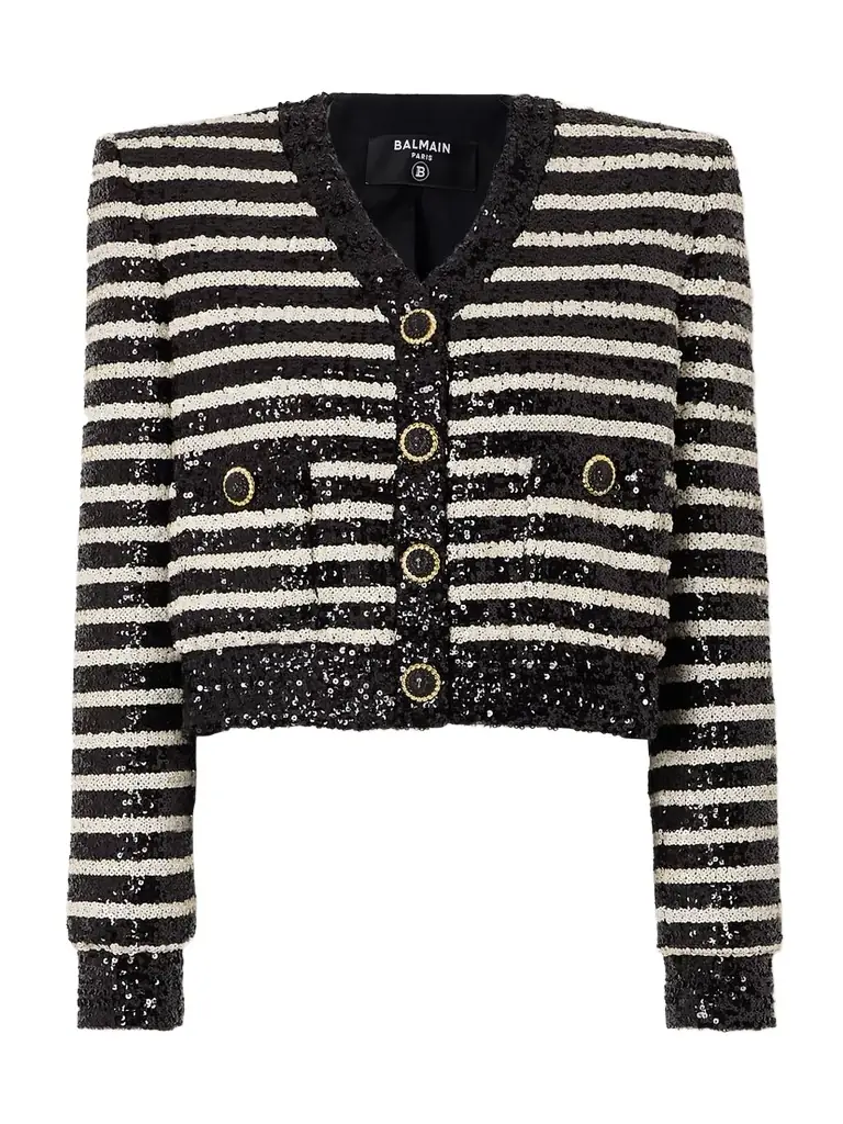 Striped Sequin-embellished Cady Jacket