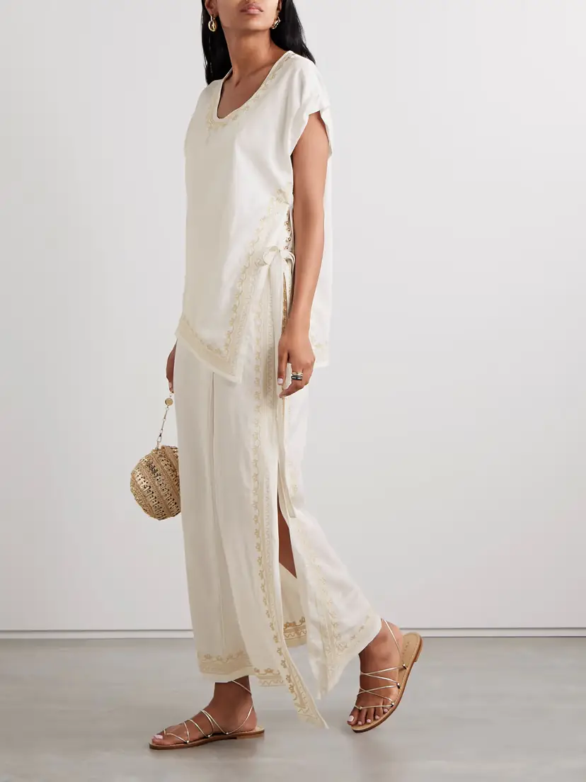 Rabanne Embroidered Layered Twill Midi Dress | Thumbnail 2