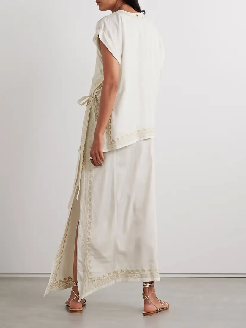 Rabanne Embroidered Layered Twill Midi Dress | Thumbnail 3