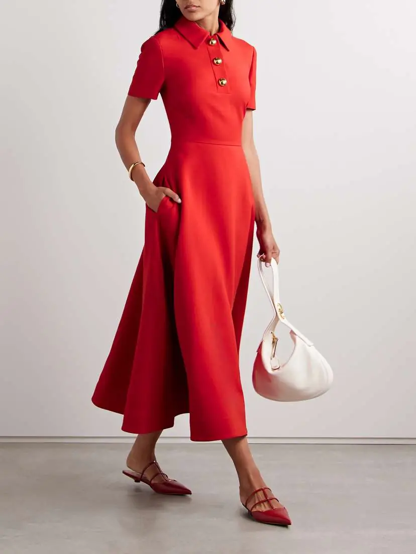 Valentino Garavani Button-embellished Wool And Silk-blend Crepe Midi Dress | Thumbnail 2
