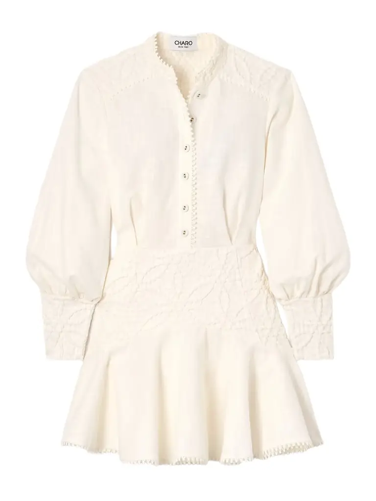 Lully Cloqué-paneled Ramie-blend Mini Dress