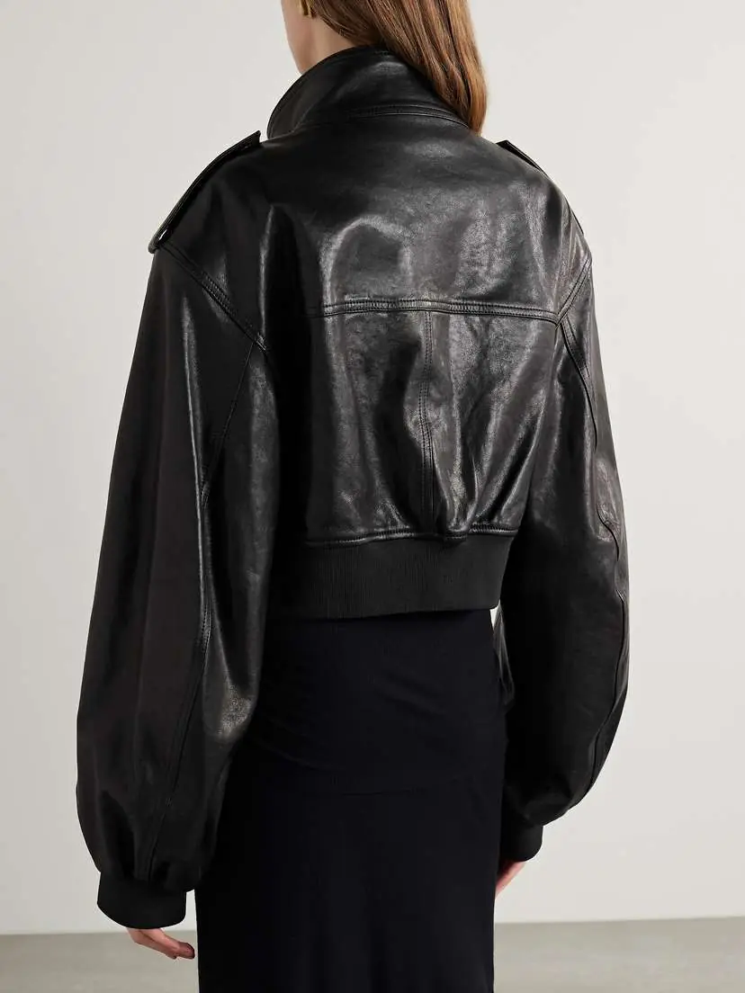 Khaite Kember Cropped Leather Bomber Jacket | Thumbnail 3 Khaite Kember Cropped Leather Bomber Jacket | Thumbnail 3
