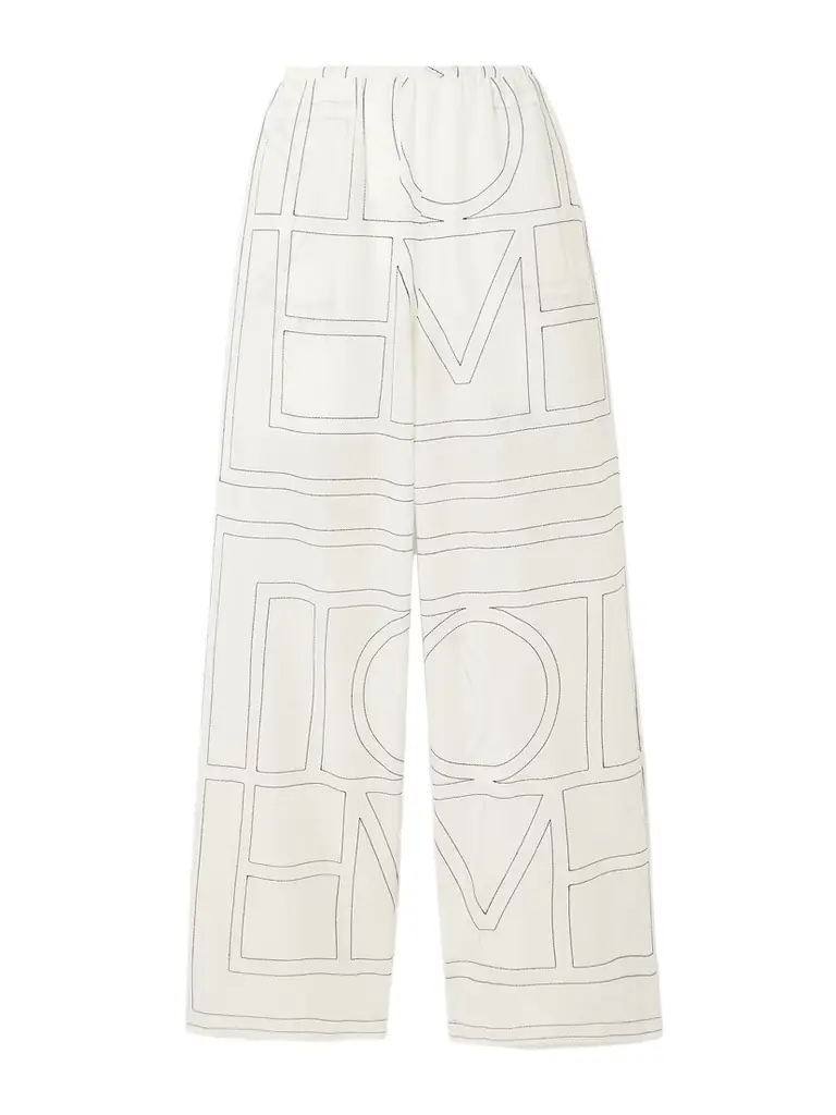 Embroidered Organic Cotton And Silk-blend Wide-leg Pants