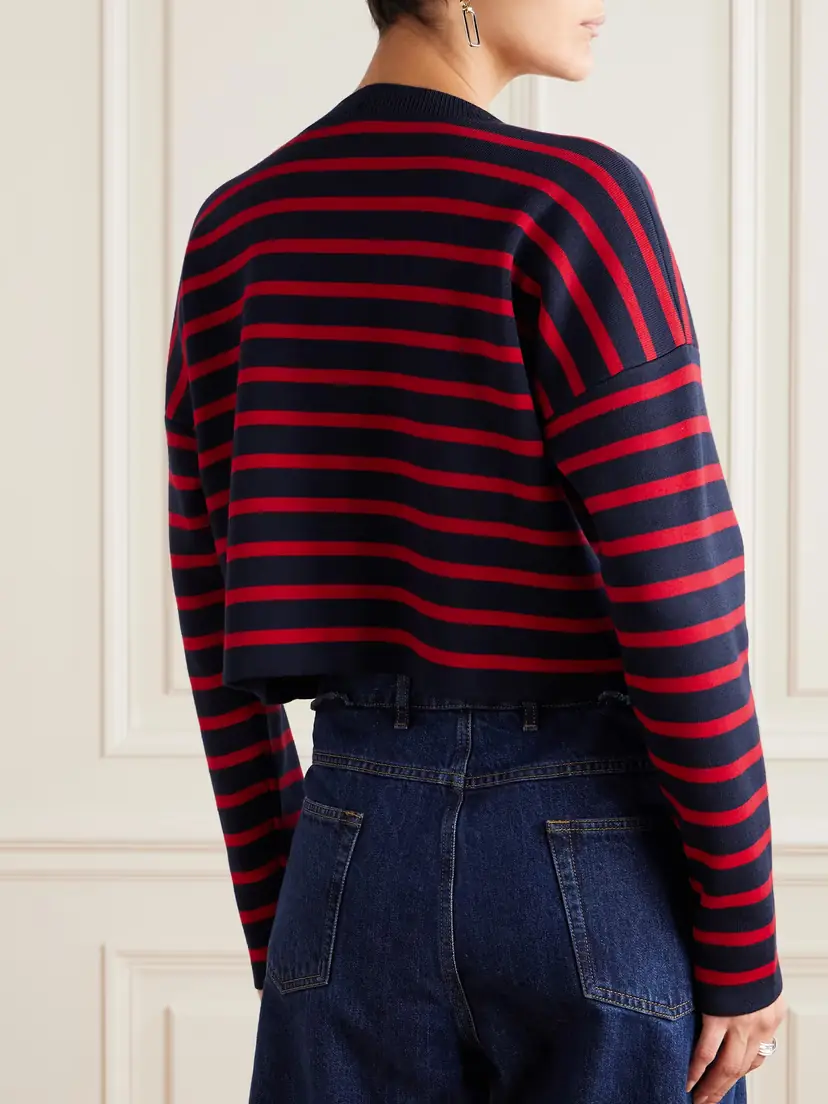 Loewe Cropped Oversized Striped Jacquard-knit Wool-blend Sweater - x small | Thumbnail 4