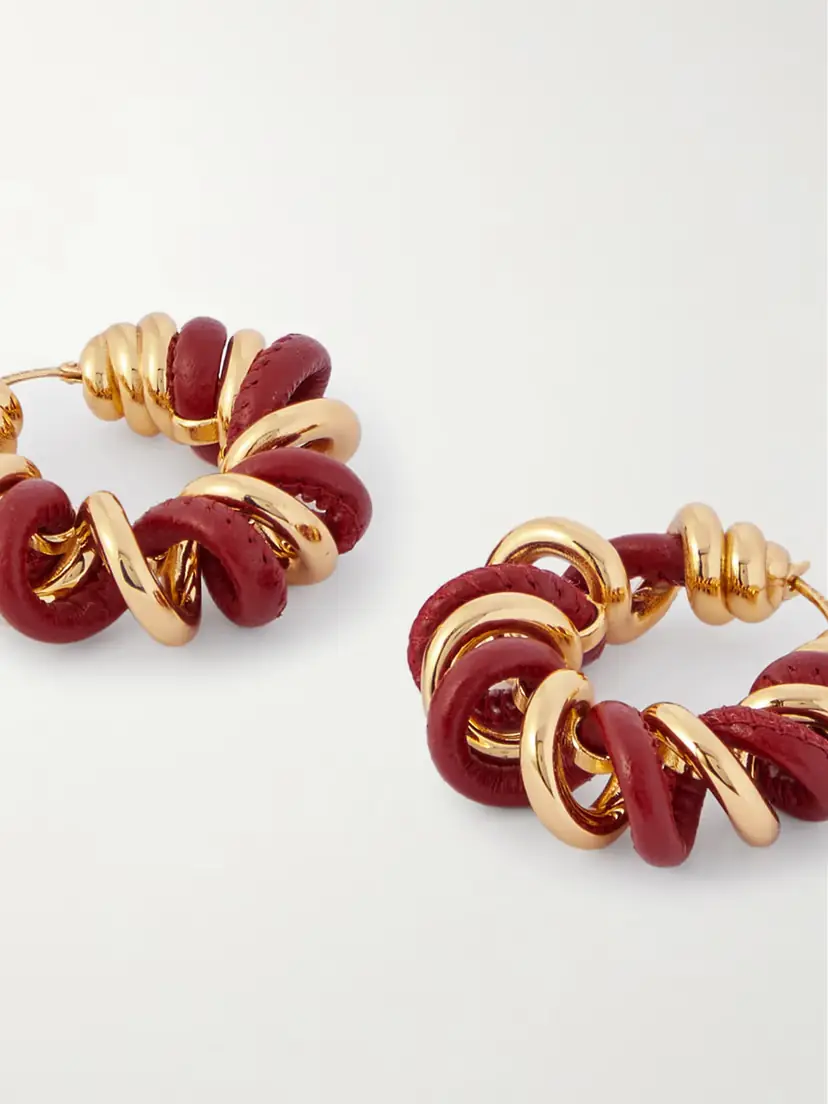Bottega Veneta Gold Vermeil And Leather Hoop Earrings | Thumbnail 4