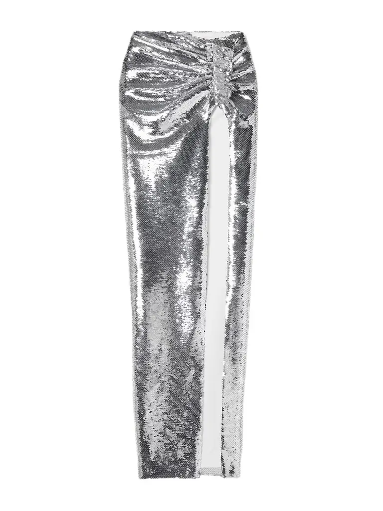 Mia Gathered Sequined Tulle Maxi Skirt