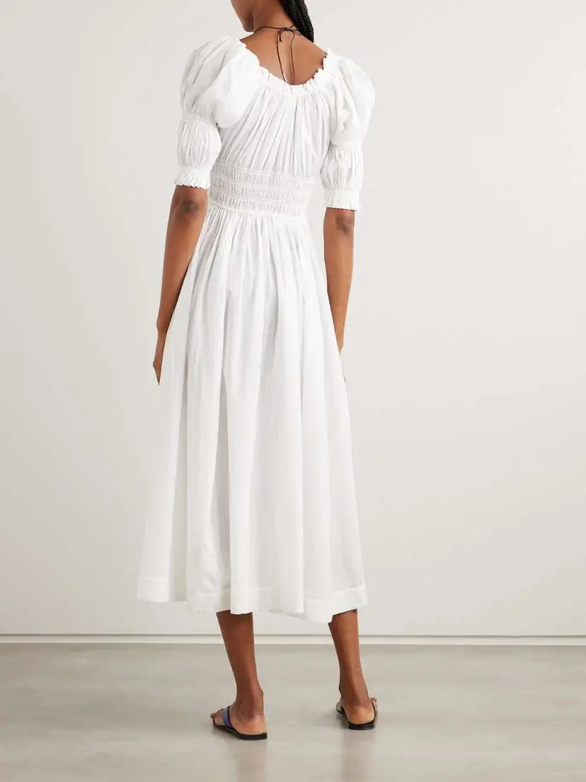 DÔEN Ischia Shirred Organic Cotton-blend Voile Midi Dress | Thumbnail 4 DÔEN Ischia Shirred Organic Cotton-blend Voile Midi Dress | Thumbnail 4