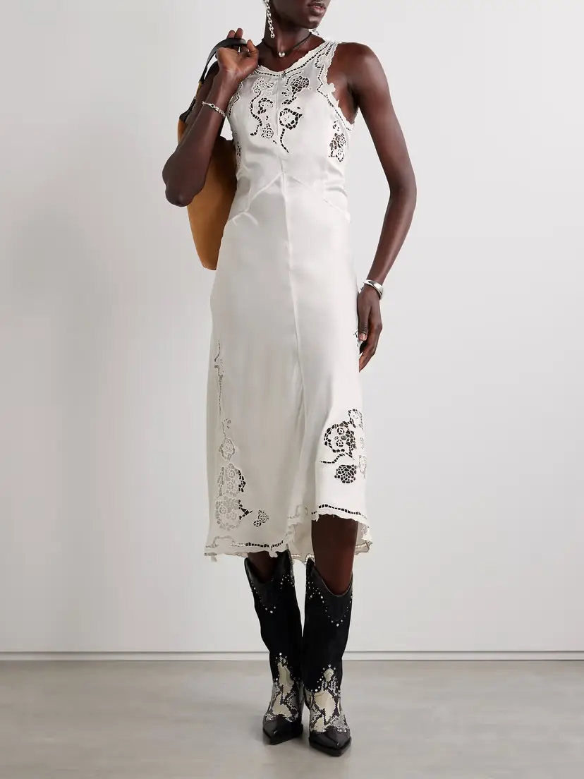 Isabel Marant Jadel Open-back Guipure Lace-trimmed Silk-blend Satin Midi Dress | Thumbnail 2 Isabel Marant Jadel Open-back Guipure Lace-trimmed Silk-blend Satin Midi Dress | Thumbnail 2