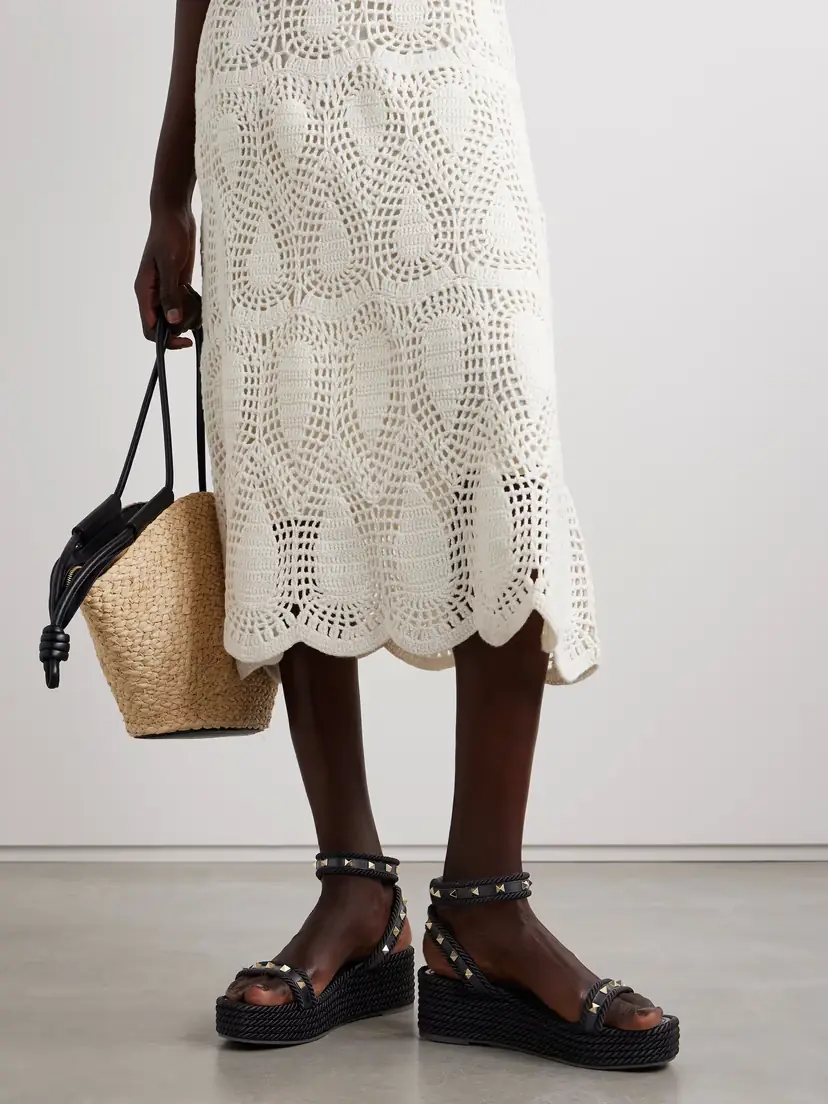 Valentino Garavani Rockstud Torchon 60 Leather And Silk Rope Platform Espadrilles | Thumbnail 2 Valentino Garavani Rockstud Torchon 60 Leather And Silk Rope Platform Espadrilles | Thumbnail 2