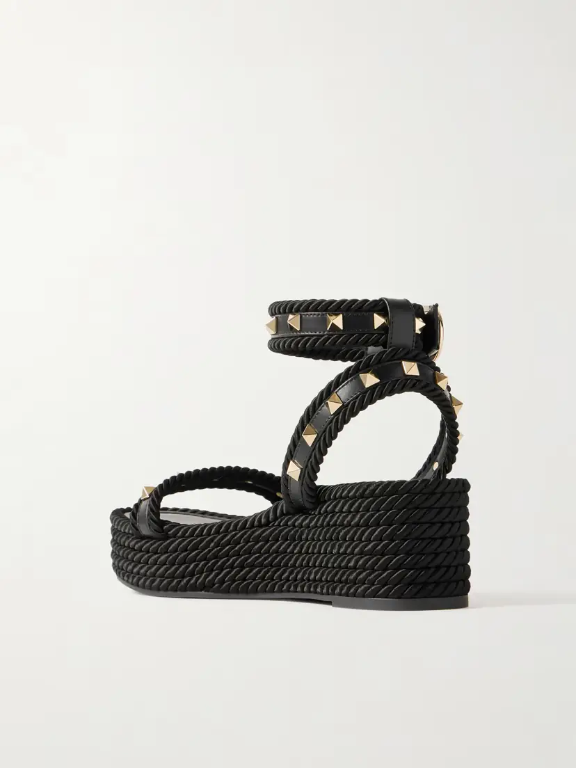 Valentino Garavani Rockstud Torchon 60 Leather And Silk Rope Platform Espadrilles | Thumbnail 3 Valentino Garavani Rockstud Torchon 60 Leather And Silk Rope Platform Espadrilles | Thumbnail 3