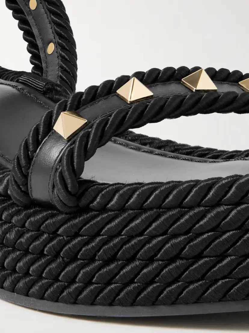 Valentino Garavani Rockstud Torchon 60 Leather And Silk Rope Platform Espadrilles | Thumbnail 4 Valentino Garavani Rockstud Torchon 60 Leather And Silk Rope Platform Espadrilles | Thumbnail 4