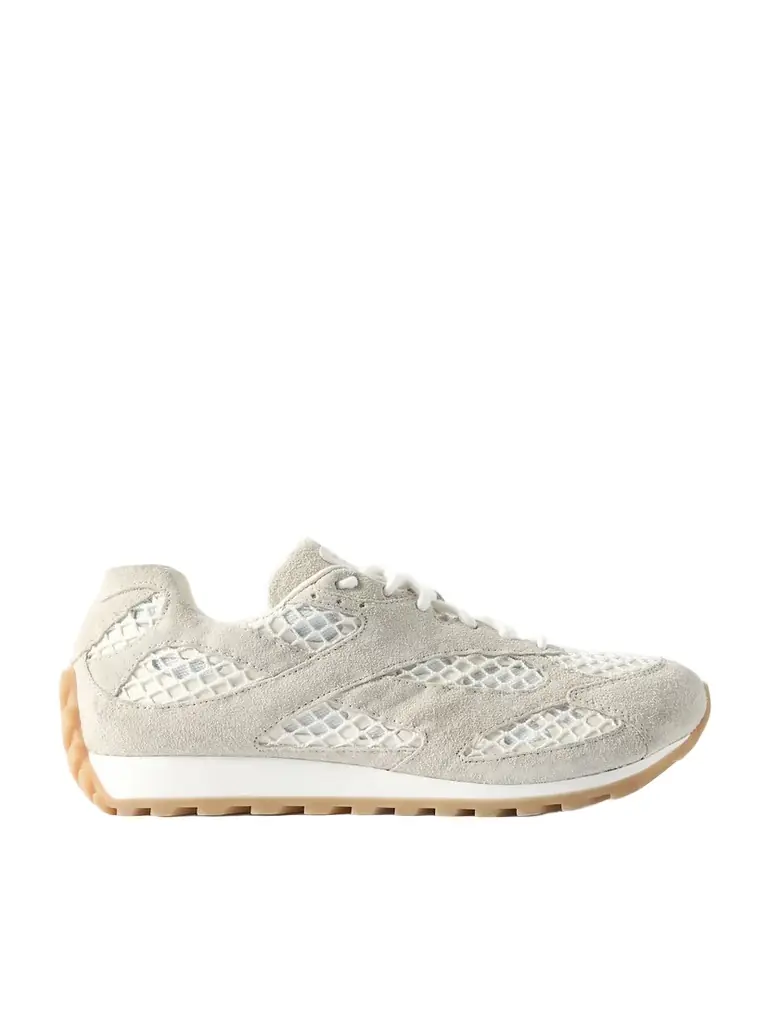 Bottega Veneta Orbit Suede, Leather, Mesh And Fishnet Sneakers | Image 1 Bottega Veneta Orbit Suede, Leather, Mesh And Fishnet Sneakers | Image 1