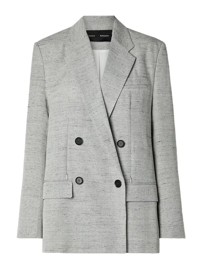 Hadley Double-breasted Mélange Woven Blazer