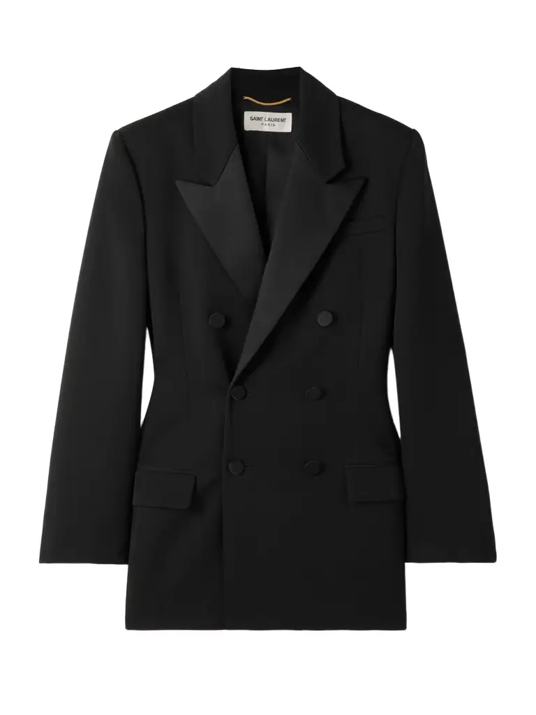 Saint Laurent Double-breasted Twill-trimmed Grain De Poudre Wool Blazer | Image 1 Saint Laurent Double-breasted Twill-trimmed Grain De Poudre Wool Blazer | Image 1