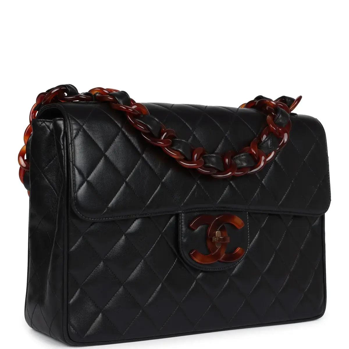 Chanel Vintage Chanel Jumbo Single Flap Bag Black Lambskin Tortoiseshell Hardware | Thumbnail 2