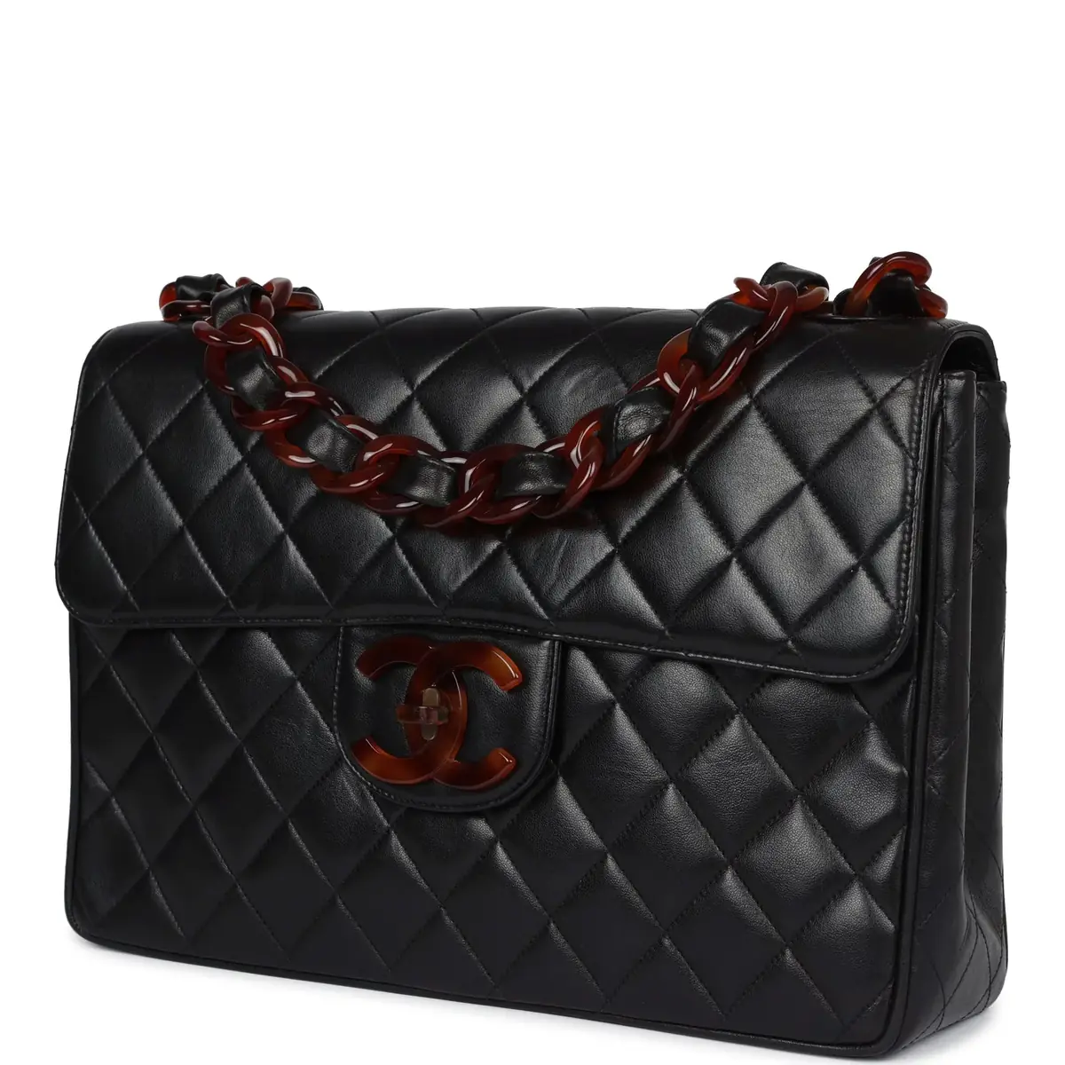 Chanel Vintage Chanel Jumbo Single Flap Bag Black Lambskin Tortoiseshell Hardware | Thumbnail 3