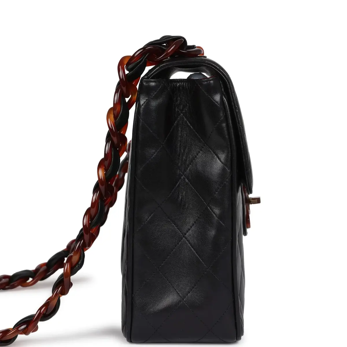 Chanel Vintage Chanel Jumbo Single Flap Bag Black Lambskin Tortoiseshell Hardware | Thumbnail 4