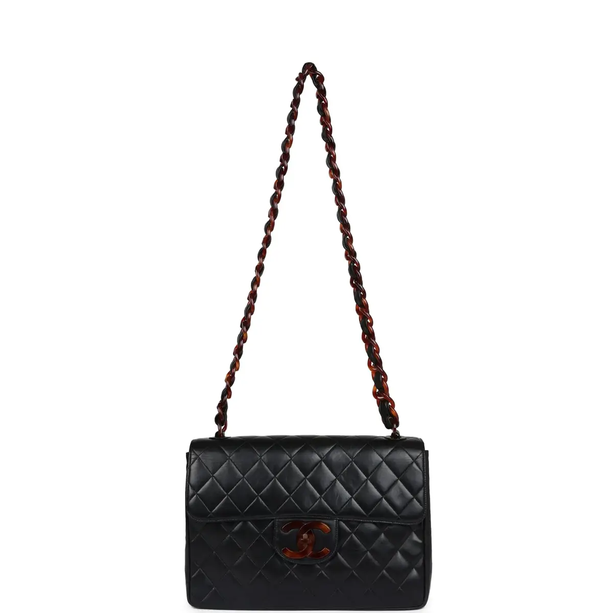 Chanel Vintage Chanel Jumbo Single Flap Bag Black Lambskin Tortoiseshell Hardware | Thumbnail 7