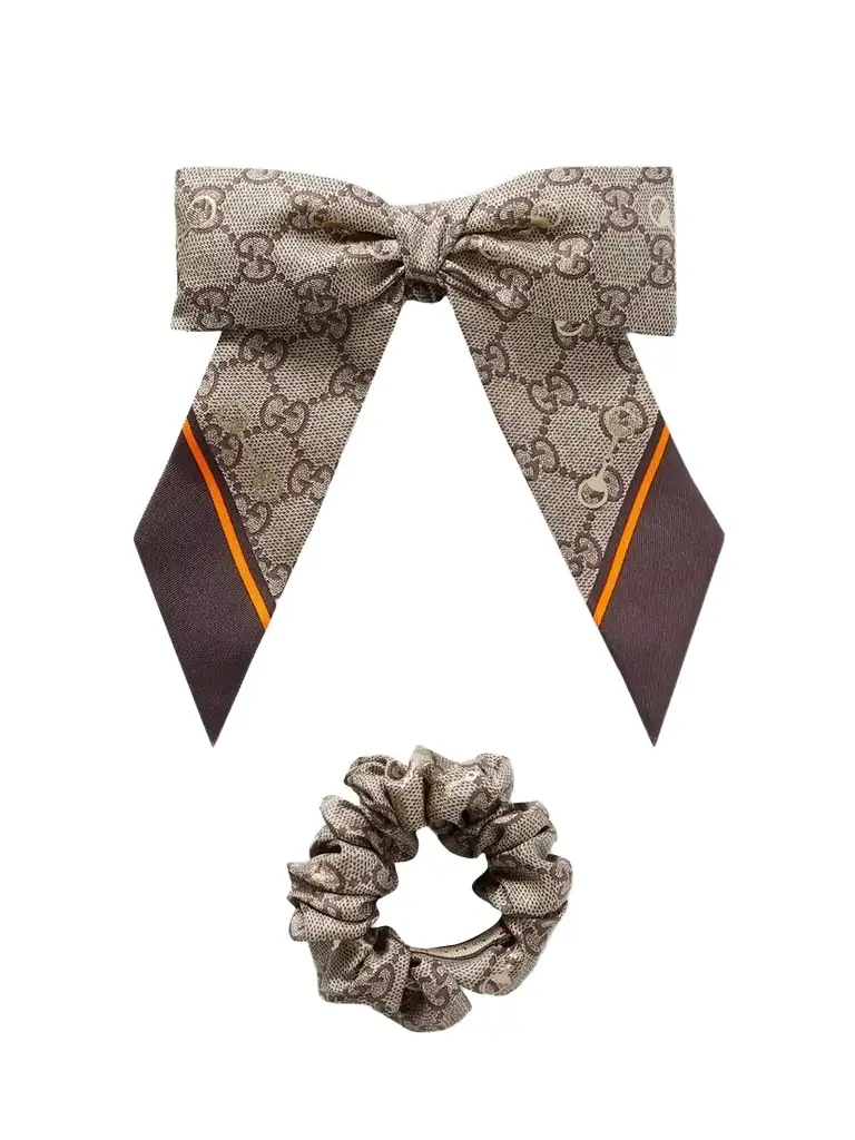 Gg Printed Silk Hair Tie And Scrunchie Set