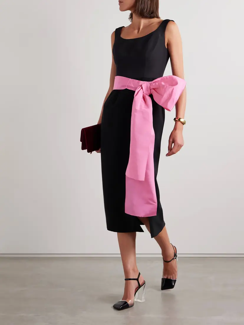 Carolina Herrera Belted Silk-faille And Crepe Midi Dress | Thumbnail 2 Carolina Herrera Belted Silk-faille And Crepe Midi Dress | Thumbnail 2