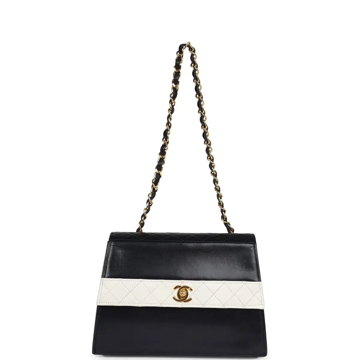 Chanel Vintage Chanel Trapezoid Flap Bag Navy and White Lambskin Gold Hardware | Thumbnail 8 Chanel Vintage Chanel Trapezoid Flap Bag Navy and White Lambskin Gold Hardware | Thumbnail 8