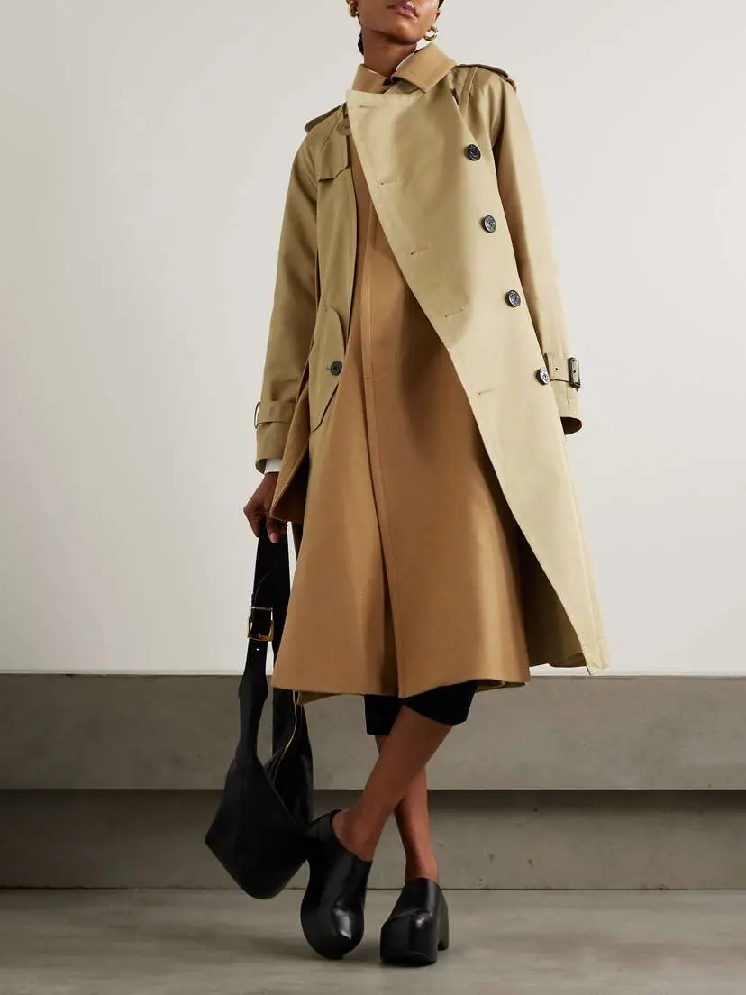 Sacai Belted Paneled Cotton-blend Gabardine And Wool-felt Trench Coat | Thumbnail 2 Sacai Belted Paneled Cotton-blend Gabardine And Wool-felt Trench Coat | Thumbnail 2