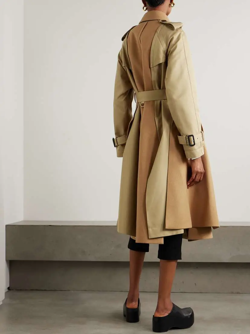 Sacai Belted Paneled Cotton-blend Gabardine And Wool-felt Trench Coat | Thumbnail 4 Sacai Belted Paneled Cotton-blend Gabardine And Wool-felt Trench Coat | Thumbnail 4