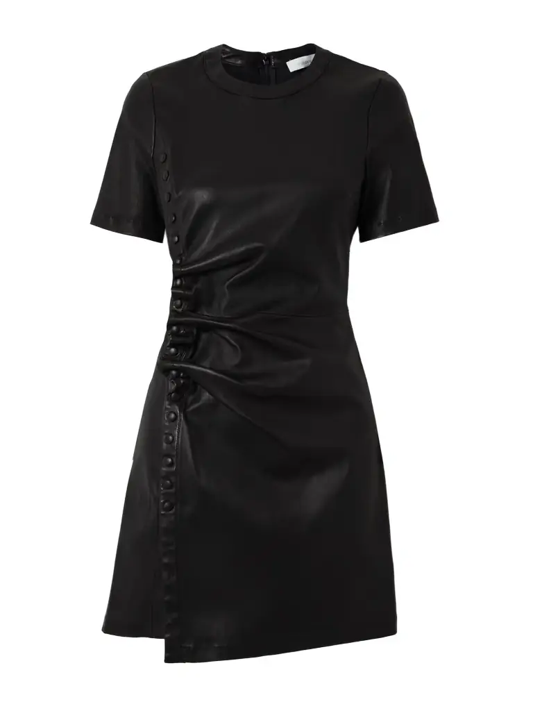 Gathered Leather Mini Dress