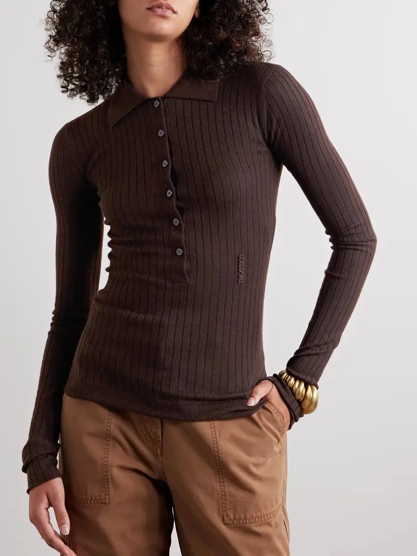 The Attico Ribbed Cashmere Polo Shirt | Thumbnail 3 The Attico Ribbed Cashmere Polo Shirt | Thumbnail 3