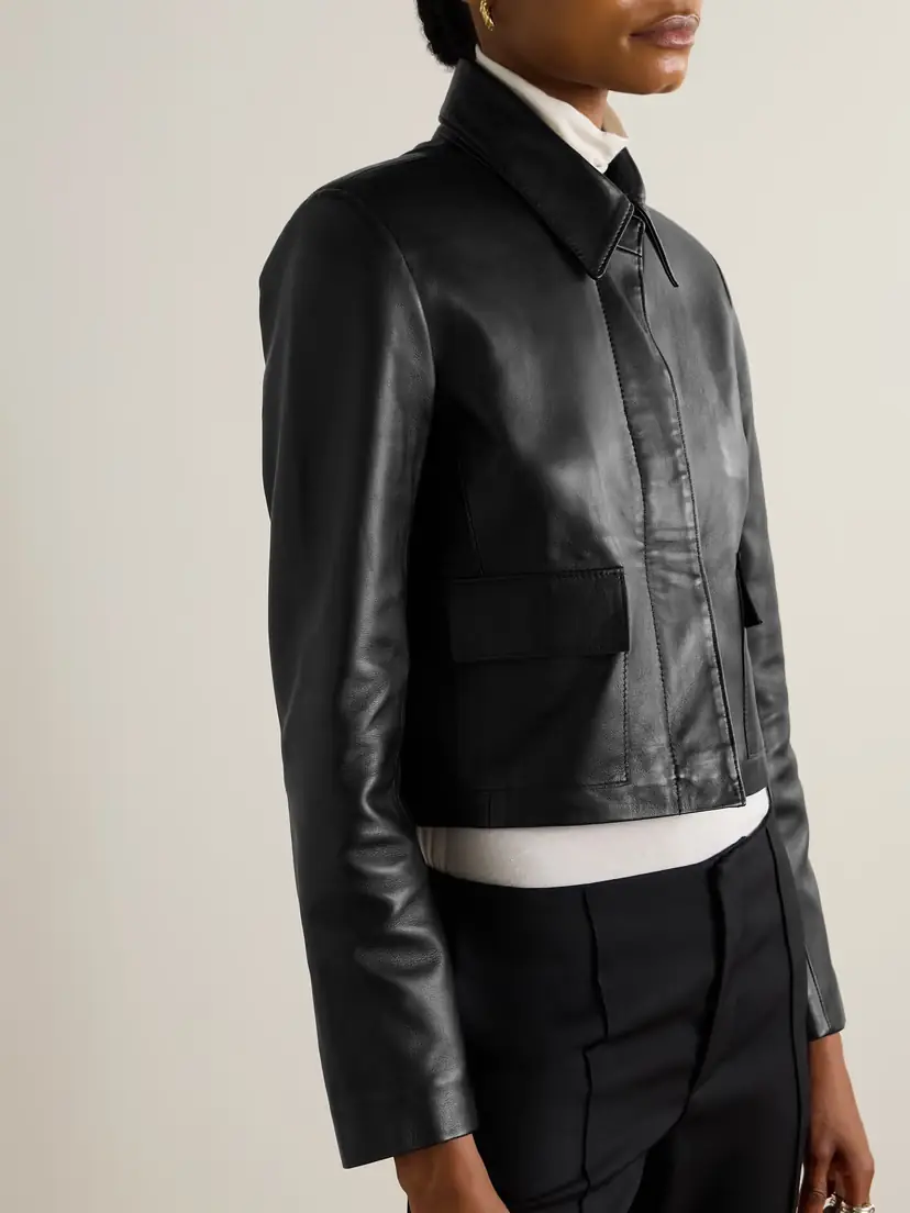 Nour Hammour Bleeker Cropped Paneled Leather Jacket | Thumbnail 3