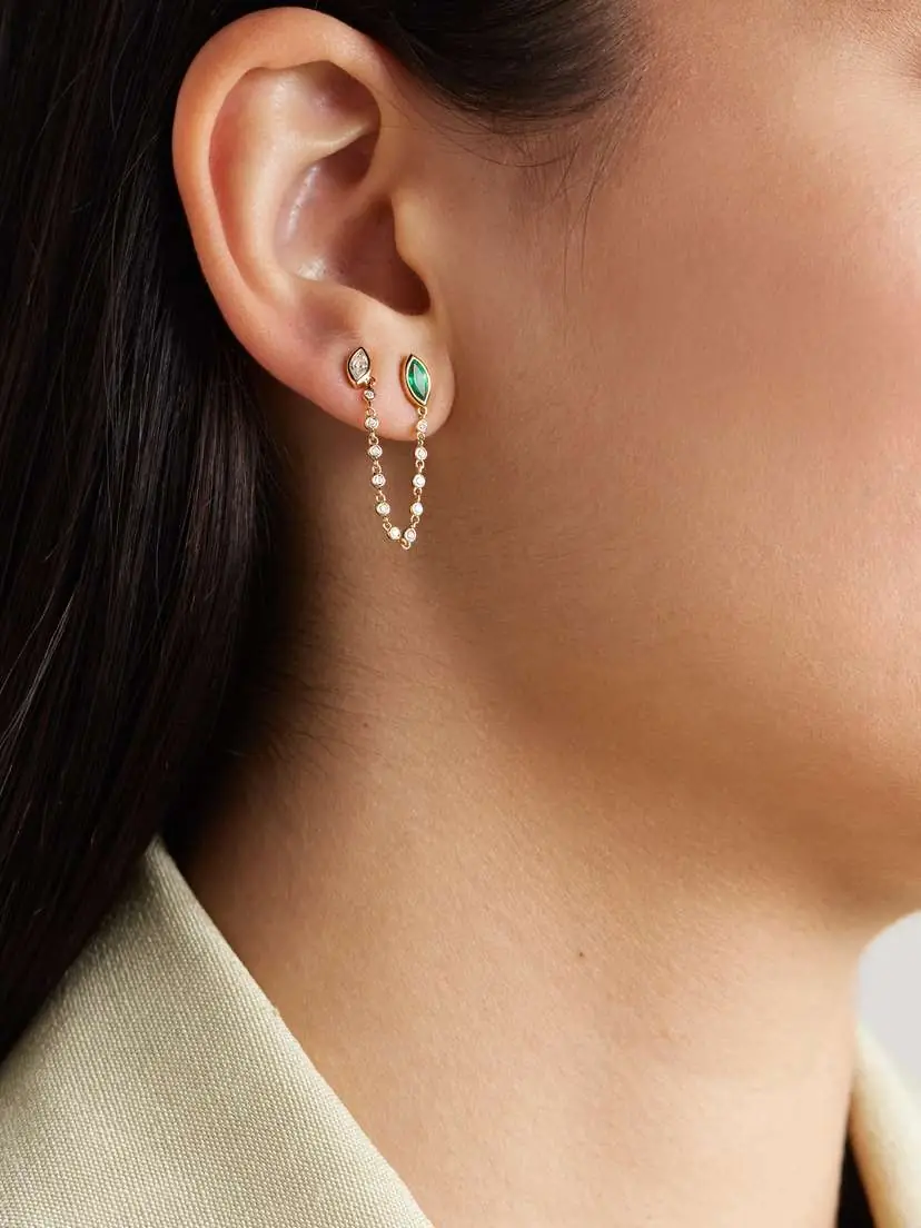 SHAY Duo Chain 18-karat Gold, Emerald And Diamond Single Earring | Thumbnail 2 SHAY Duo Chain 18-karat Gold, Emerald And Diamond Single Earring | Thumbnail 2