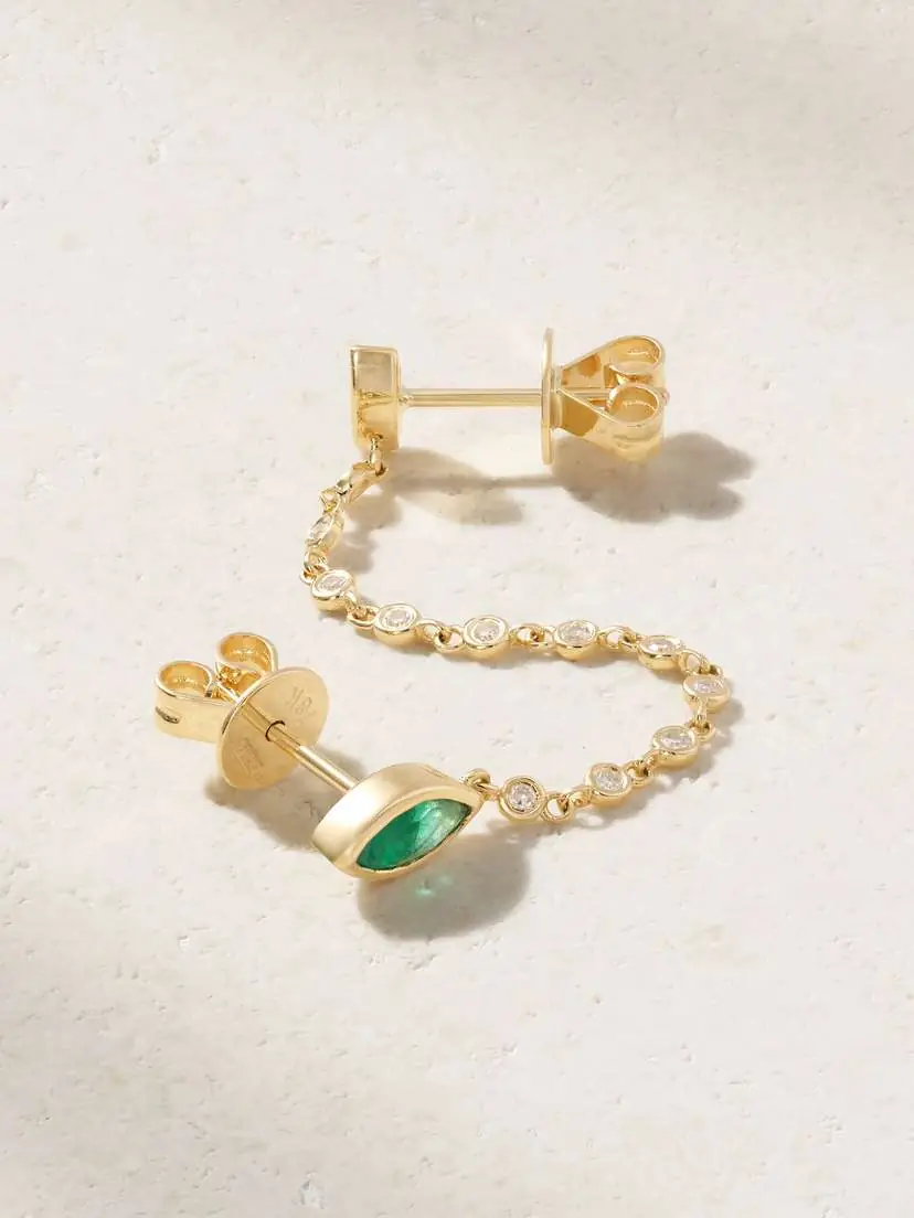 SHAY Duo Chain 18-karat Gold, Emerald And Diamond Single Earring | Thumbnail 3 SHAY Duo Chain 18-karat Gold, Emerald And Diamond Single Earring | Thumbnail 3