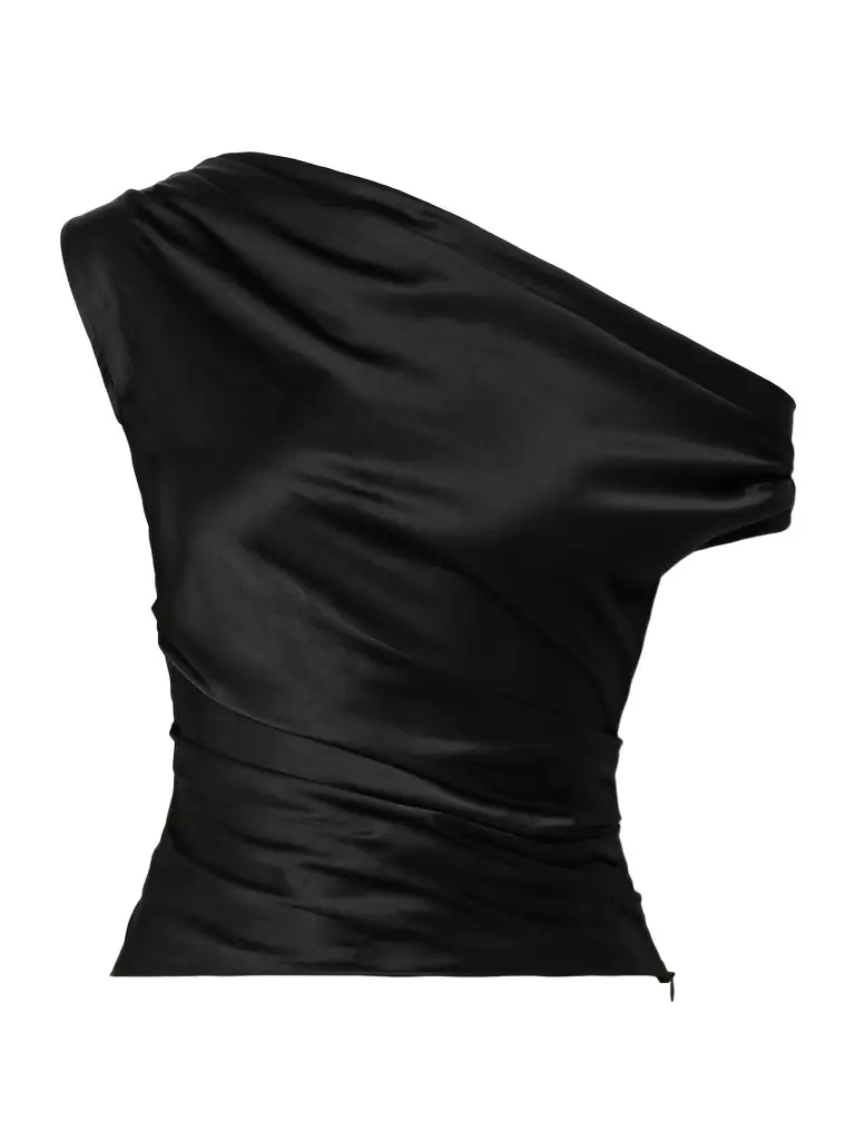 Staud Phare One-shoulder Draped Silk-blend Satin Top | Image 1 Staud Phare One-shoulder Draped Silk-blend Satin Top | Image 1