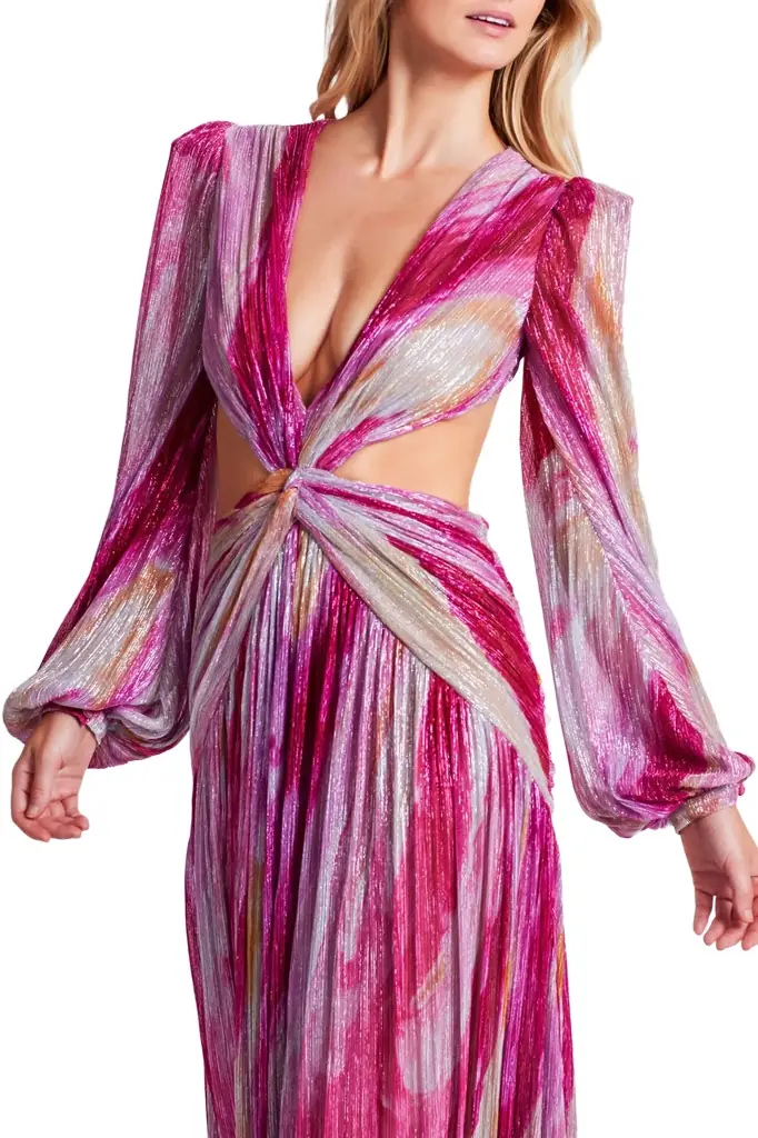 PatBo Aura Metallic Plunge Maxi Dress