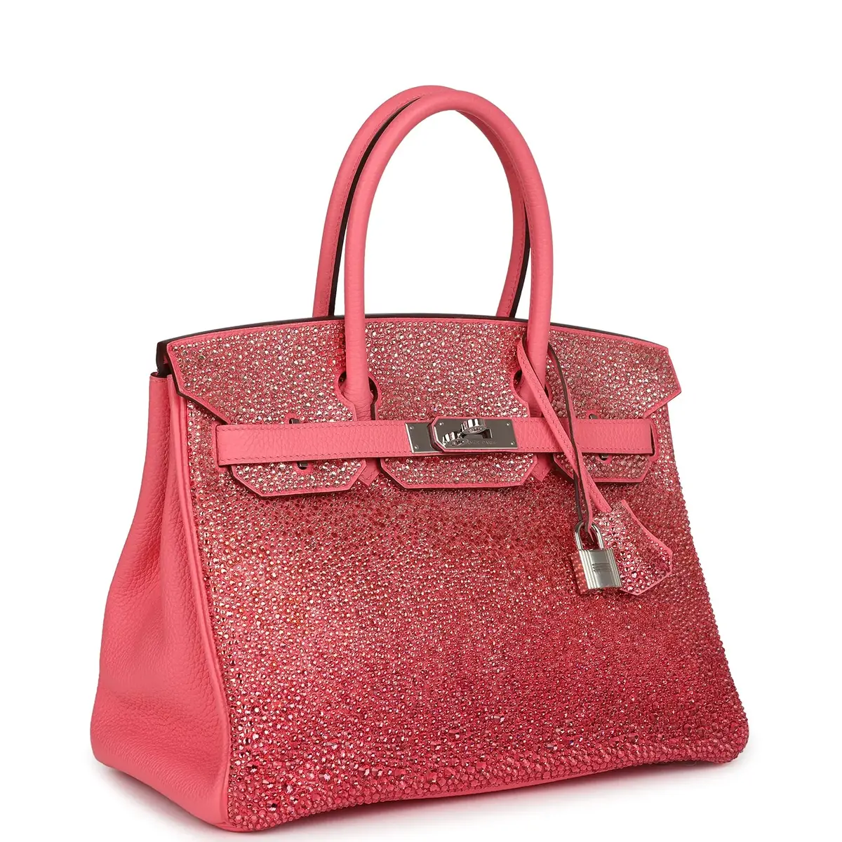HERMÈS Custom Hermes Birkin 30 Ombre Swarovski Crystal Rose Azalee Clemence Palladium Hardware | Thumbnail 2 HERMÈS Custom Hermes Birkin 30 Ombre Swarovski Crystal Rose Azalee Clemence Palladium Hardware | Thumbnail 2