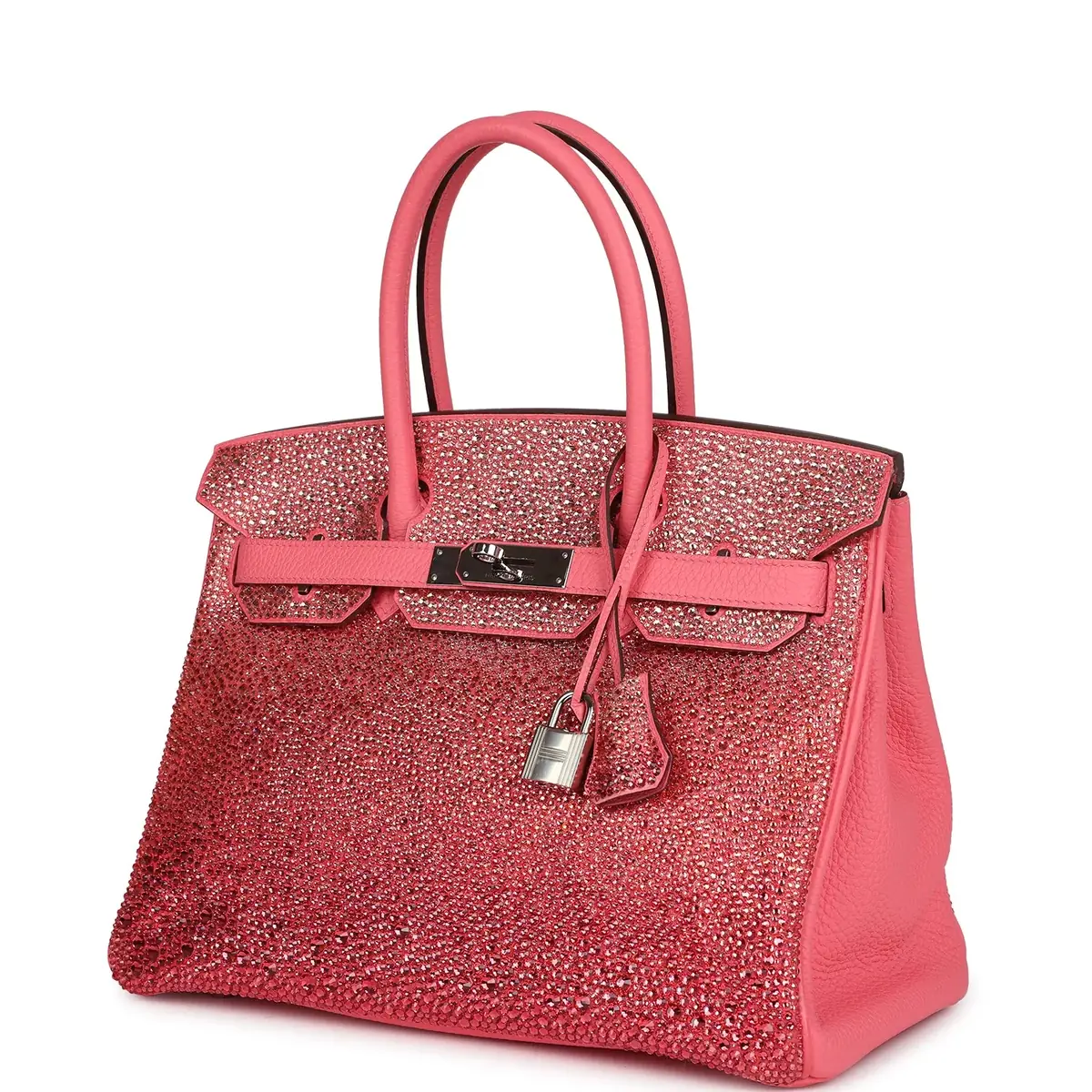 HERMÈS Custom Hermes Birkin 30 Ombre Swarovski Crystal Rose Azalee Clemence Palladium Hardware | Thumbnail 5 HERMÈS Custom Hermes Birkin 30 Ombre Swarovski Crystal Rose Azalee Clemence Palladium Hardware | Thumbnail 5