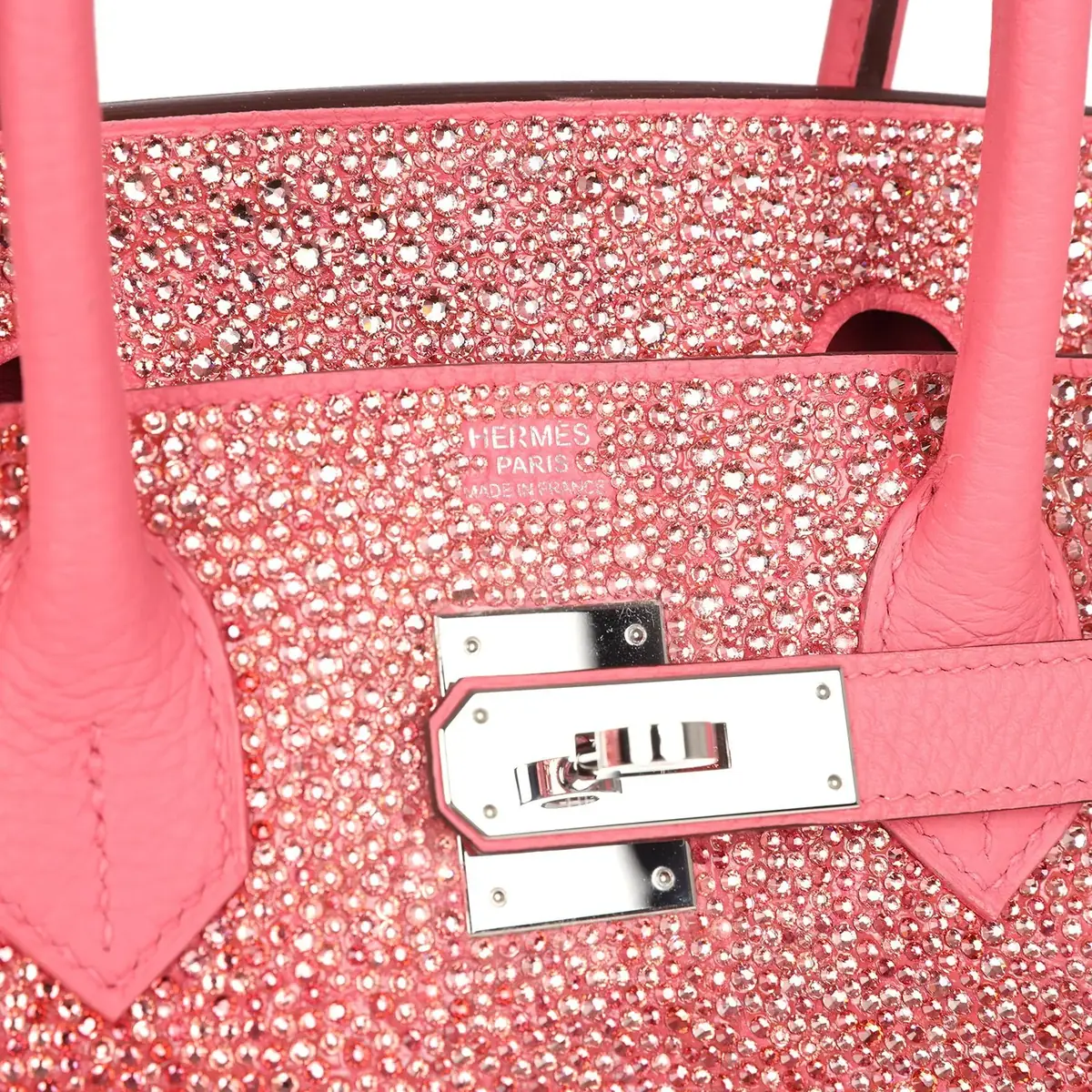 HERMÈS Custom Hermes Birkin 30 Ombre Swarovski Crystal Rose Azalee Clemence Palladium Hardware | Thumbnail 7 HERMÈS Custom Hermes Birkin 30 Ombre Swarovski Crystal Rose Azalee Clemence Palladium Hardware | Thumbnail 7