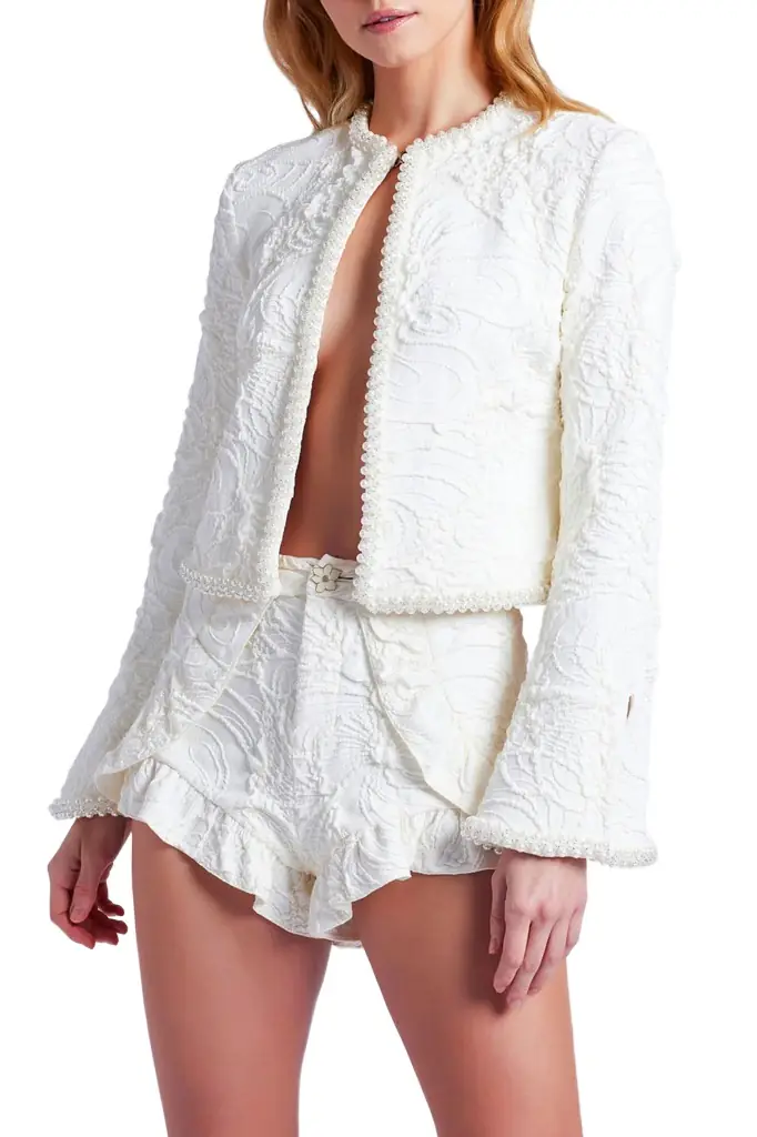 Pearl-Beaded Jacquard Jacket