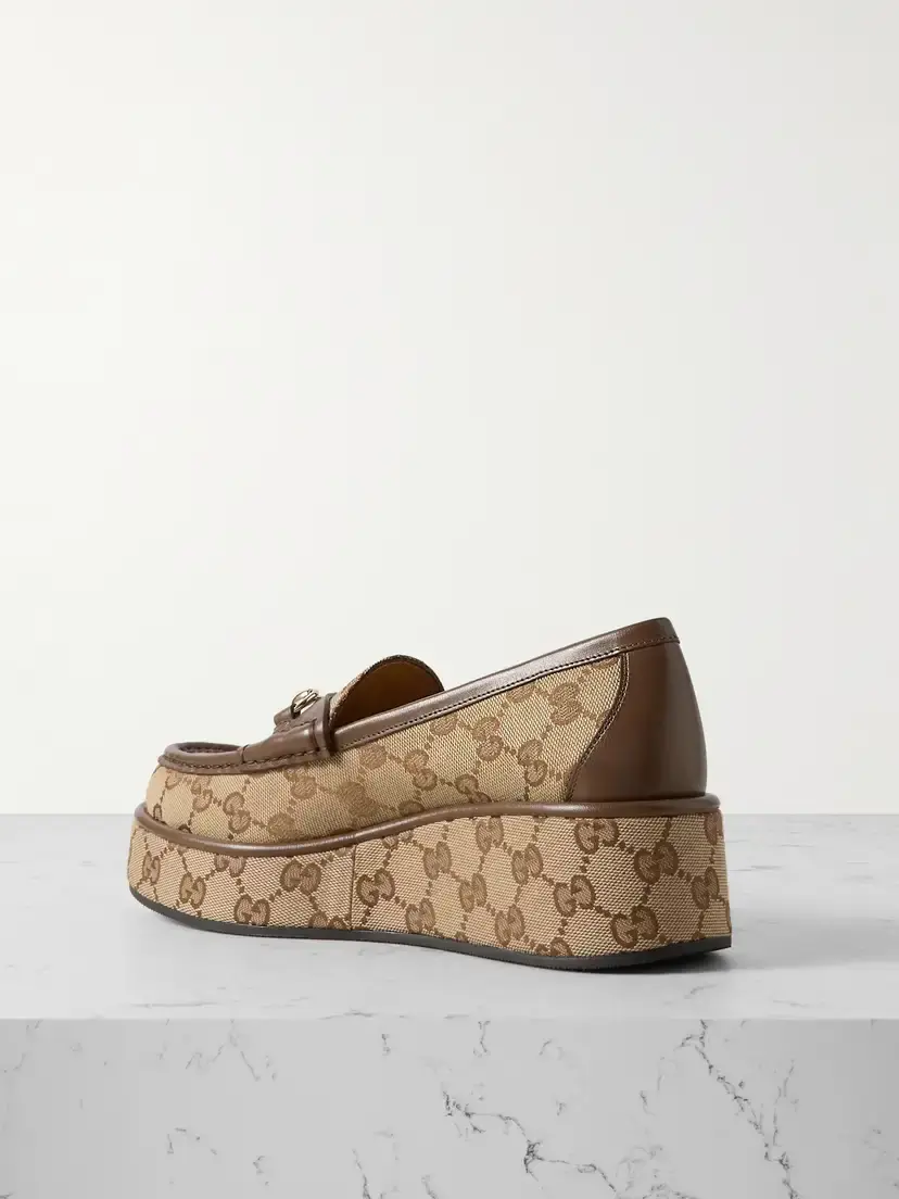 Gucci Ilde Leather-trimmed Canvas-jacquard Platform Moccasin | Thumbnail 3 Gucci Ilde Leather-trimmed Canvas-jacquard Platform Moccasin | Thumbnail 3