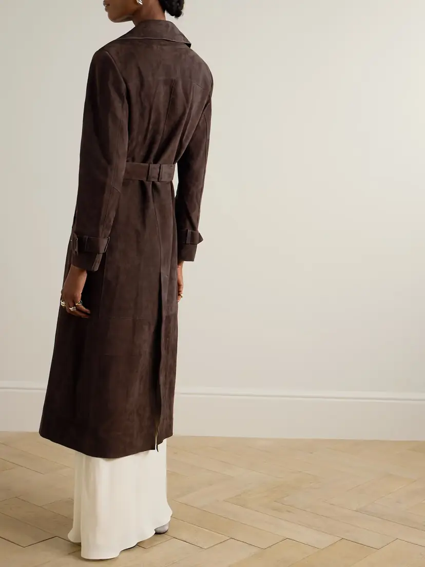 Nour Hammour Tate Belted Paneled Double-breasted Suede Trench Coat | Thumbnail 3 Nour Hammour Tate Belted Paneled Double-breasted Suede Trench Coat | Thumbnail 3