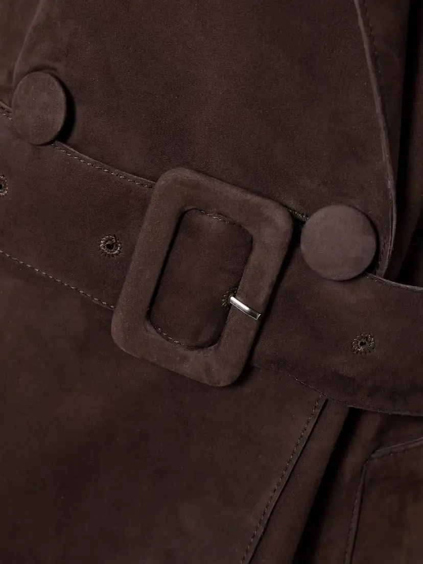 Nour Hammour Tate Belted Paneled Double-breasted Suede Trench Coat | Thumbnail 4 Nour Hammour Tate Belted Paneled Double-breasted Suede Trench Coat | Thumbnail 4