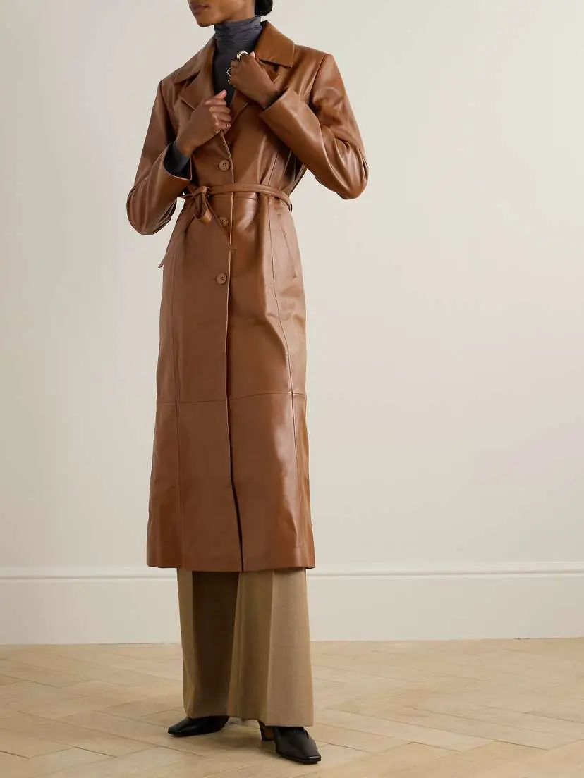 Nour Hammour Tamara Belted Paneled Leather Coat | Thumbnail 3